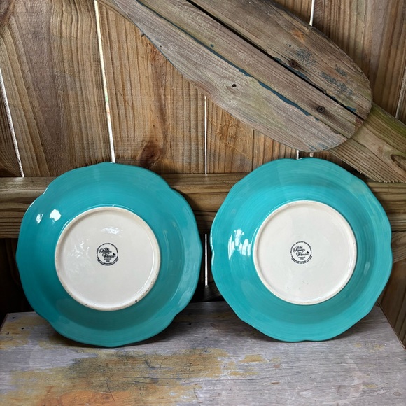 Set of 2 Pioneer Woman Hyacinth Teal Blue Stoneware Dinner Plates 10 1/2” - Picture 4 of 8